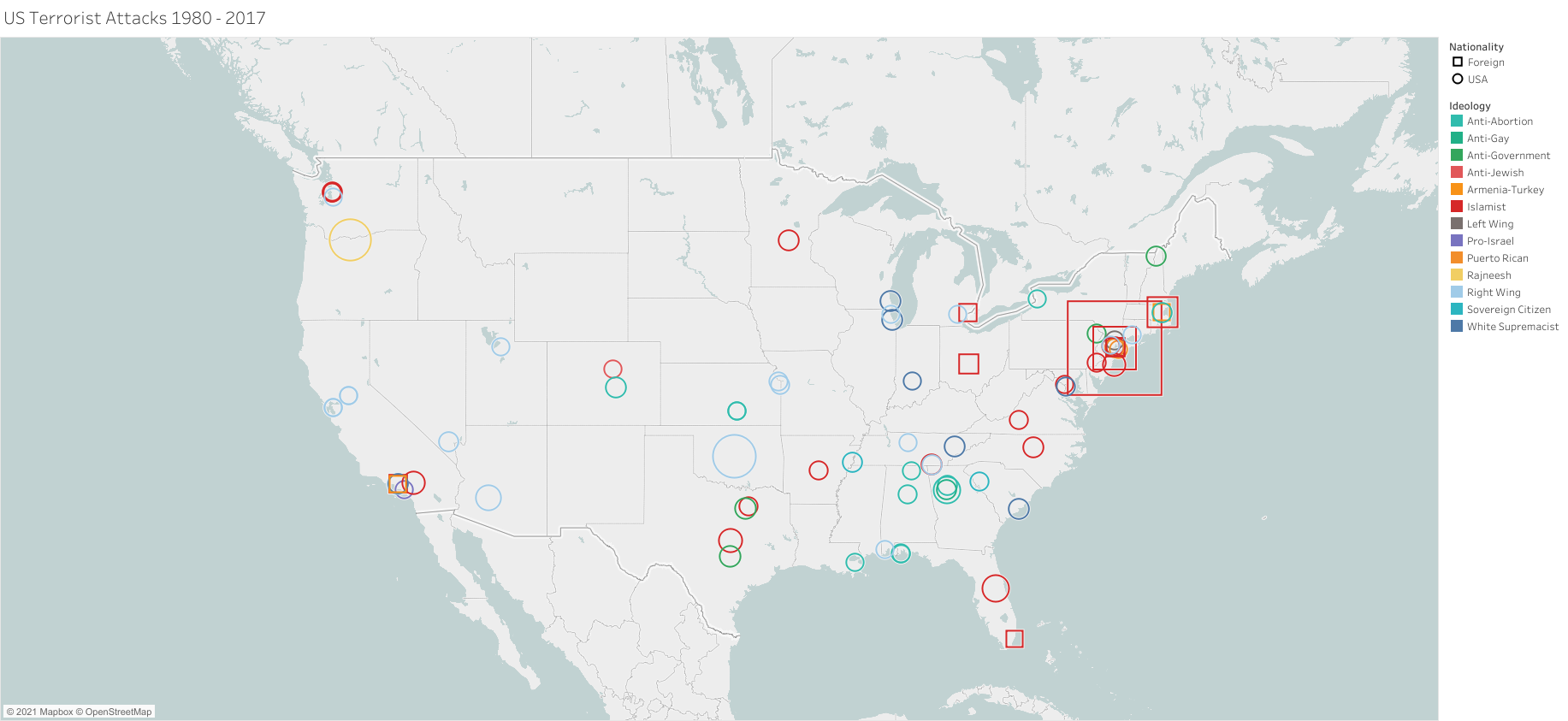 US Terrorist Attacks 1980-2017